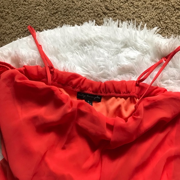 City Triangles Small Boho Orange Coral Off Shoulder Maxi Dress - Picture 7 of 7